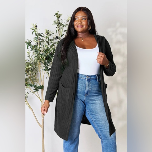 Basic Bae Full Size Ribbed Open Front Long Sleeve Cardigan - Picture 3 of 15